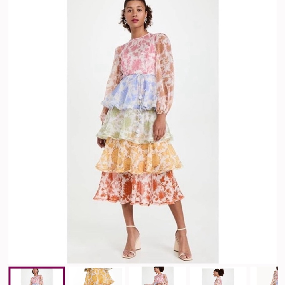 Zimmermann Pink and Blue Long Sleeve Mock Neck Dress